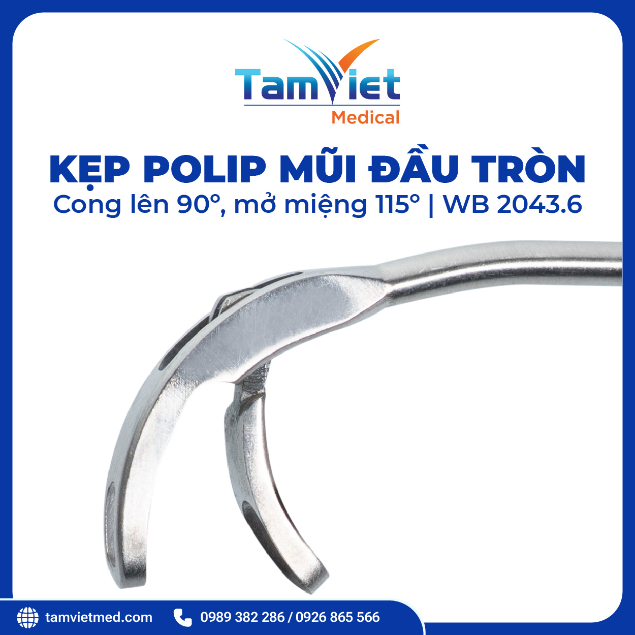 Kẹp Polip Mũi Đầu Tròn Cong Lên Và Cong Xuống 90° Mở Miệng 115° | WB 2043.6, WB 2043.2 - 3