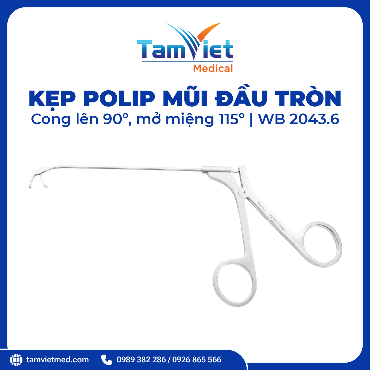 Kẹp Polip Mũi Đầu Tròn Cong Lên Và Cong Xuống 90° Mở Miệng 115° | WB 2043.6, WB 2043.2 - 4