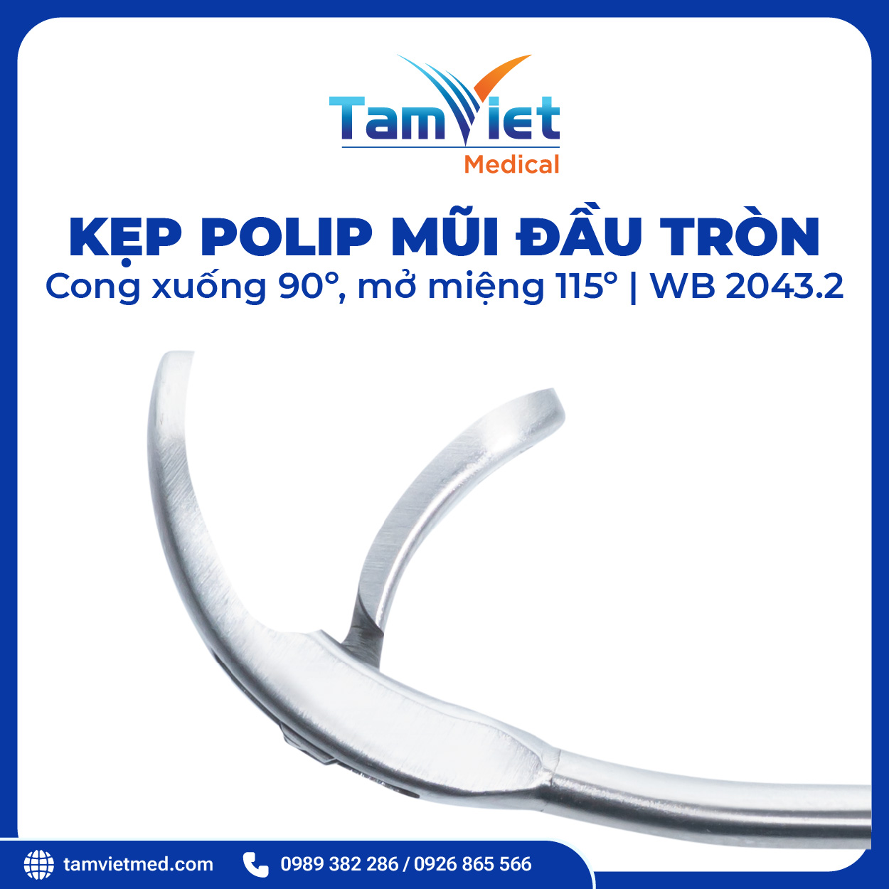 Kẹp Polip Mũi Đầu Tròn Cong Lên Và Cong Xuống 90° Mở Miệng 115° | WB 2043.6, WB 2043.2 - 5