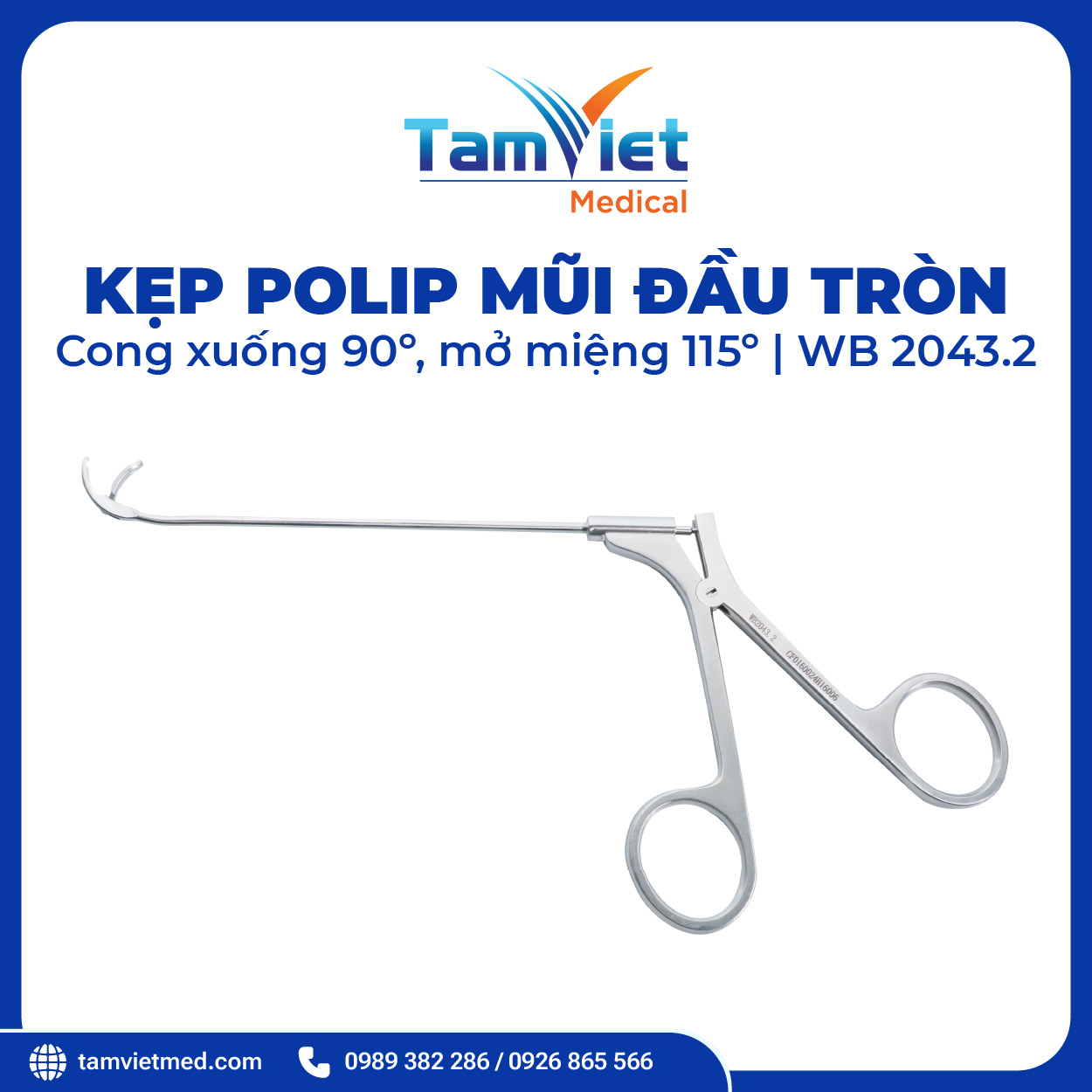 Kẹp Polip Mũi Đầu Tròn Cong Lên Và Cong Xuống 90° Mở Miệng 115° | WB 2043.6, WB 2043.2 - 6