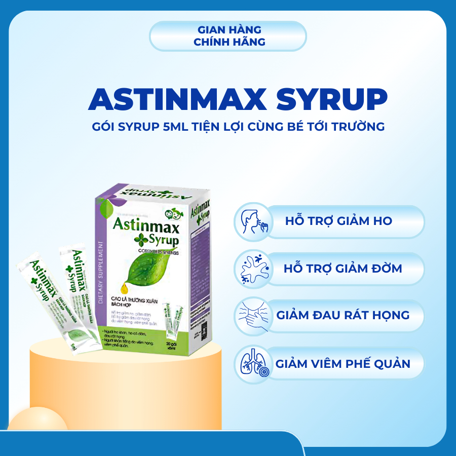 Astinmax Syrup 20 Gói 5Ml Hỗ Trợ Giảm Ho Long Đờm Đau Rát Họng Và Viêm Họng