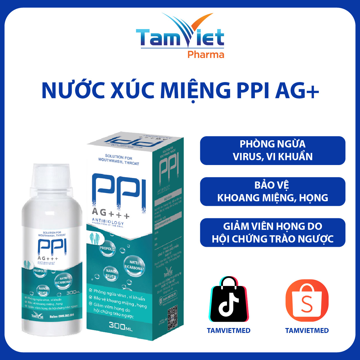 Nước Súc Miệng Họng PPI Ag+ NaNo Bạc Keo Ong Và Bicarbonate