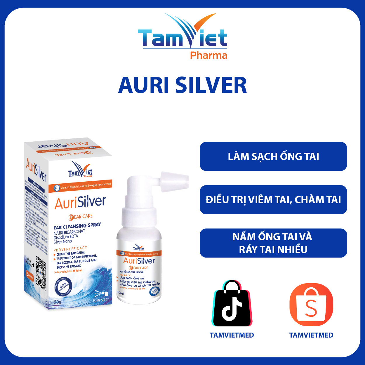 Xịt Nấm Tai - Tràm Ống Tai  Aurisilver